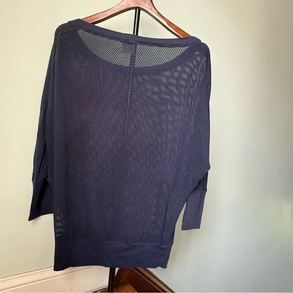 Michael Stars Navy Mesh Off-the-Shoulder Sweater, Size Medium - Picture 1 of 6